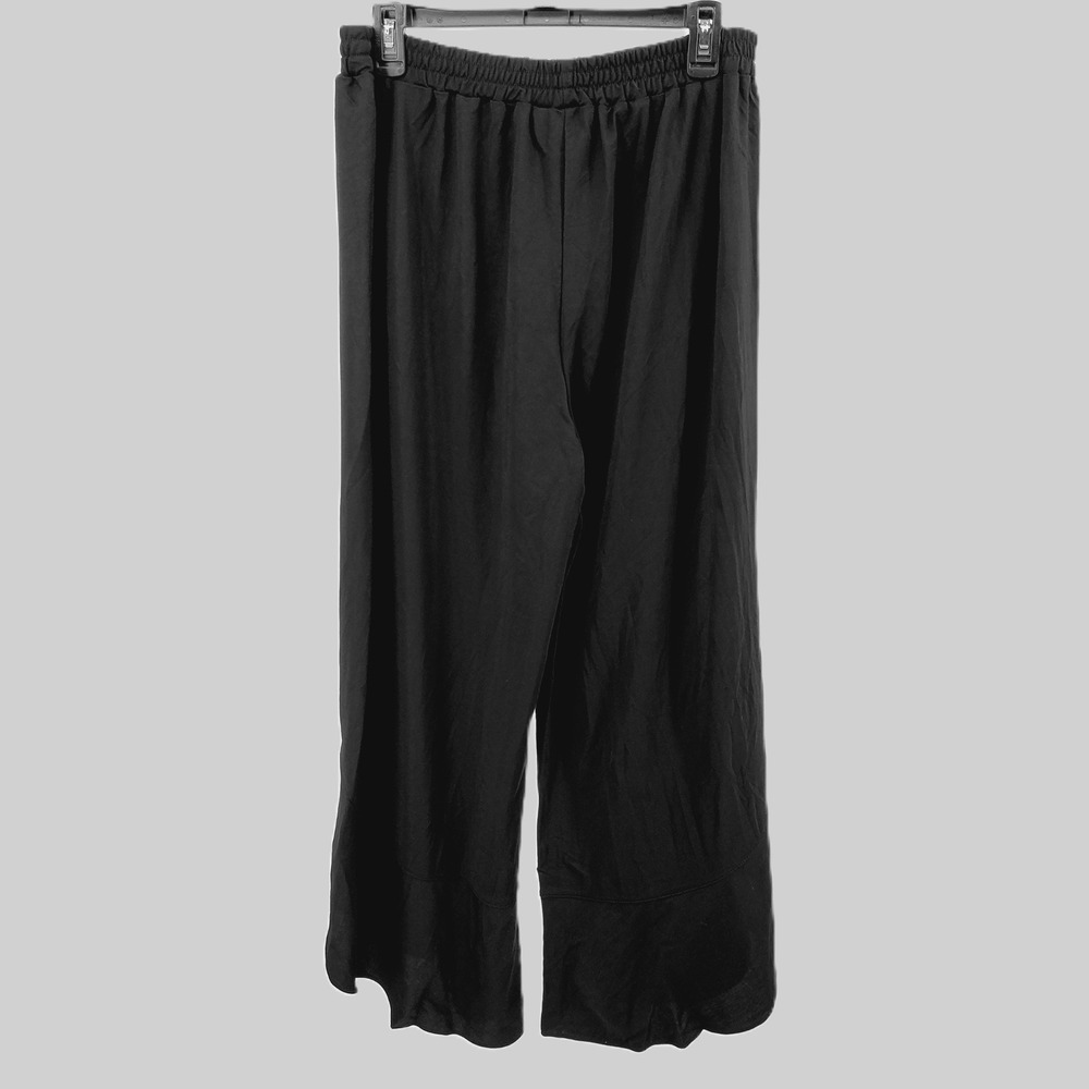 TRUTH + STYLE Crop Wide Leg Palazzo Pants Tie Waist Ruffle Overlay Black Women M - Picture 2 of 10